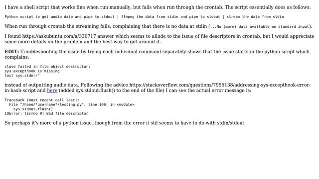 Unix & Linux: Shell script with pipes not working in crontab смотреть онлайн