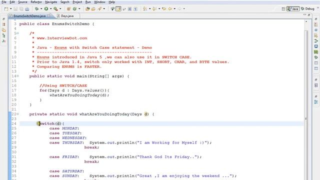 TAMIL JAVA USE ENUMS IN SWITCH CASE DEMO смотреть онлайн
