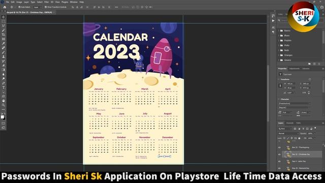 One Page Calendar Design 2023 For Illustrator And Photoshop |Sheri Sk| |One Page 2023 Calendar|