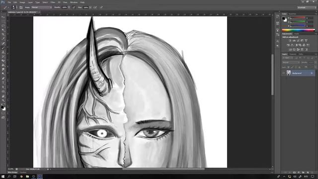 Oni Mask Drawing Process in adobe Photoshop | speed art !! смотреть онлайн
