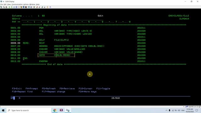 Reading PF in CL program in AS400 | How to Check of End of File in CL | My Easy Classes смотреть онлайн