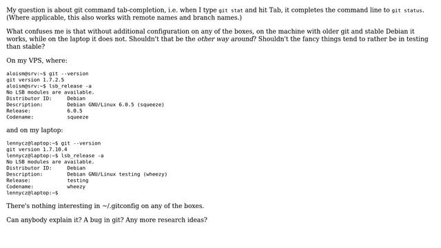 Unix & Linux: git tab-completion does not work on Debian Wheezy but works on Squeeze смотреть онлайн