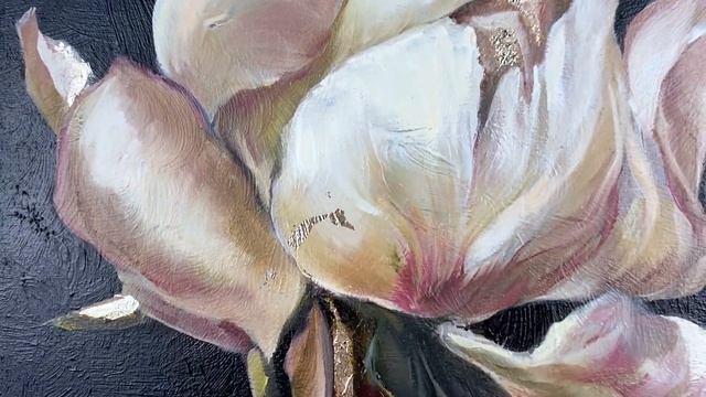 Картина цветы пион маслом на холсте с золотом "Сияй" 30х40 см смотреть онлайн