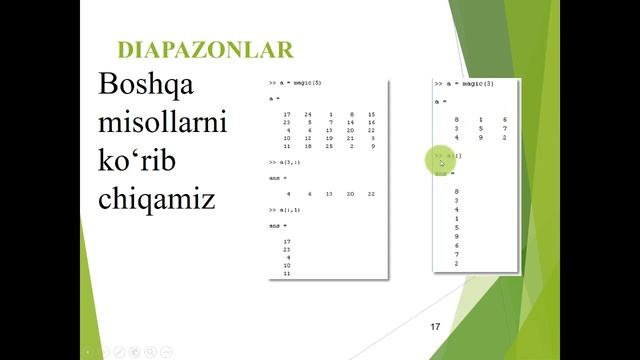 4-MAVZU.VEKTORLAR VA MATRITSALAR BILAN ISHLASH. смотреть онлайн