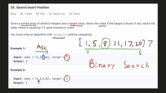 Search Insert Position - Binary Search - Python смотреть онлайн