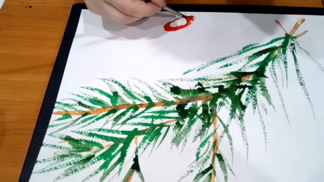Как нарисовать новогоднюю ветку кедра! смотреть онлайн