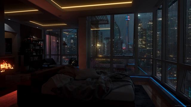 cozy bedroom rainy city 4k live wallpaper смотреть онлайн