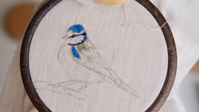 Realistic Needle Painting Of Blue Tit Bird Embroidery Tutorial For Beginners