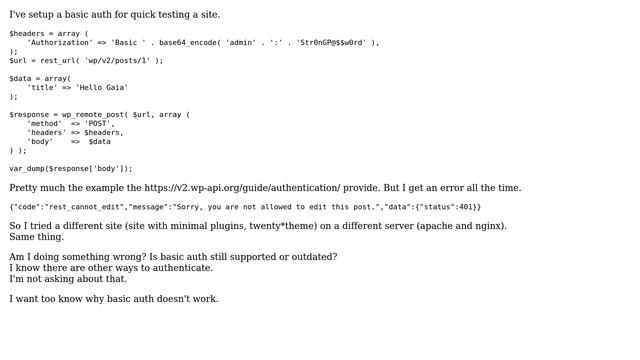 Wordpress: Rest API basic auth not working смотреть онлайн