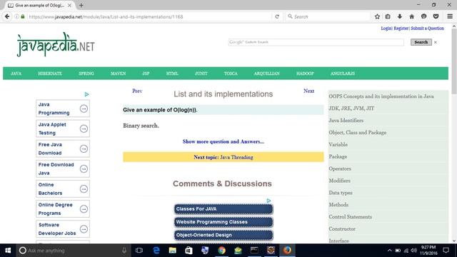Give an example of O(log(n)).
| javapedia.net смотреть онлайн