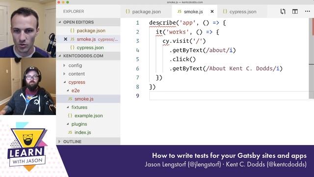 How to write tests for your Gatsby sites and apps with Kent C. Dodds — Learn With Jason смотреть онлайн