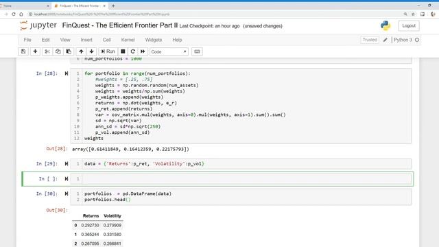 How to construct an efficient frontier of risky assets in Python? Part II смотреть онлайн