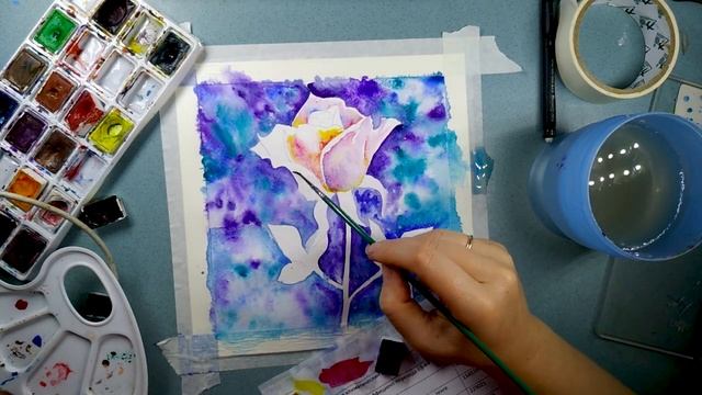 Розовая роза акварелью. Рисунок розы. ? Watercolor rose drawing. Flower painting ? смотреть онлайн
