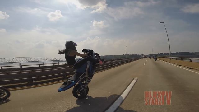 Motorcycle Stunts Beautiful GIRL Riding Wheelies Long Highway Wheelie Ride Of The Century ROC 2016