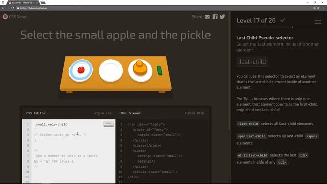 Practicing CSS Selectors in CSS Diner Game смотреть онлайн