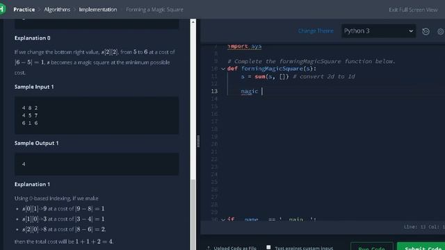 27 - Forming a Magic Square | Implementation | Hackerrank Solution | Python смотреть онлайн