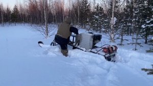 Снег 50-60 см. Тест лыжного модуля /FISHRIDE /Мотобуксировщик.