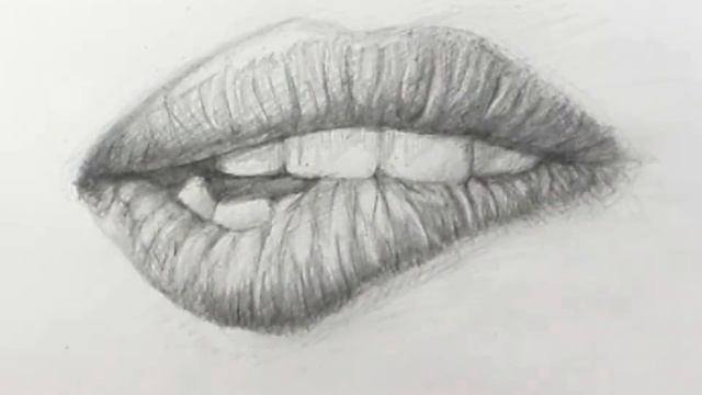 Drawing lips with a pencil, lips with a bite смотреть онлайн