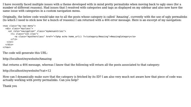 Wordpress: How do I retrieve the category ID (ugly permalinks) in my sub-navigation menu? смотреть онлайн