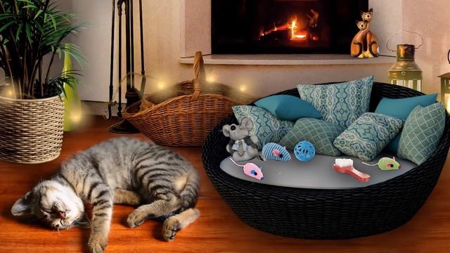 Kitten Purring By Fireplace Ambience ?? | 3 Hours Purring Cat & Fire Sounds For Sleep & Relaxation