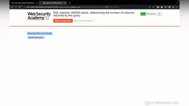 Port-Swigger lab challenge solution:SQL injection UNION attack, determining the number of columns смотреть онлайн