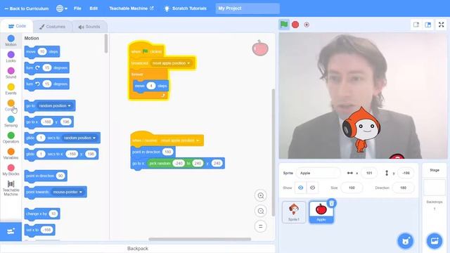 Catch the fruit ML Scratch game: Control a sprite with a Teachable Machine body pose model смотреть онлайн