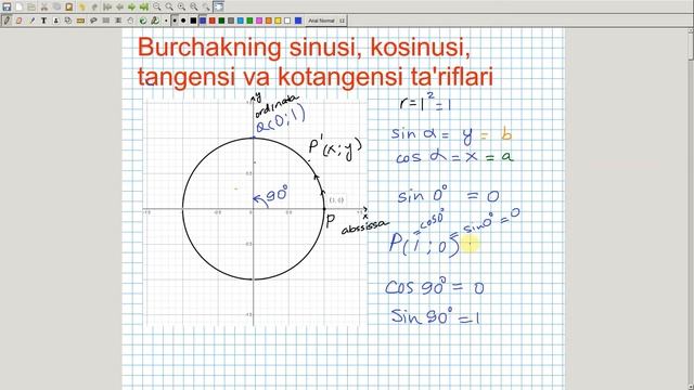 Burchakning Sinusi, Kosinusi, Tangensi Va Kotangensi Ta'riflari. Algebra 9-sinf. 23-dars