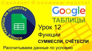 Google Таблицы. Урок 12. Функции СУММЕСЛИ и СЧЁТЕСЛИ. Вычисление нужных данных по таблице на примере