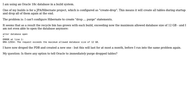 Databases: Automatically purge dropped tables in Oracle смотреть онлайн