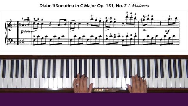 Diabelli Sonatina in C Major Op. 151, No. 2 I. Moderato Piano Tutorial смотреть онлайн