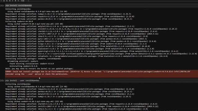 COVID19PANDAS install --user ERROR WinError 5  simple fix for Python