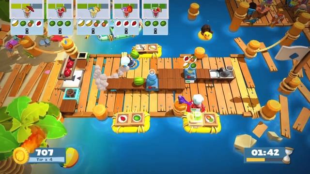 Overcooked 2: Surf'n'Turf. Level 1-2. 2 Player. 4 Stars. смотреть онлайн