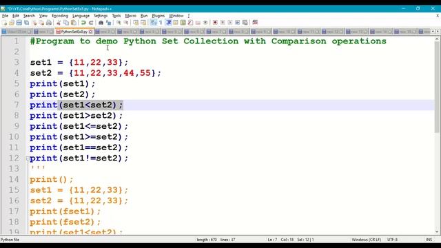Python Set Collection with Comparison operators | Python Relational Operators | Python Boolean |#10 смотреть онлайн
