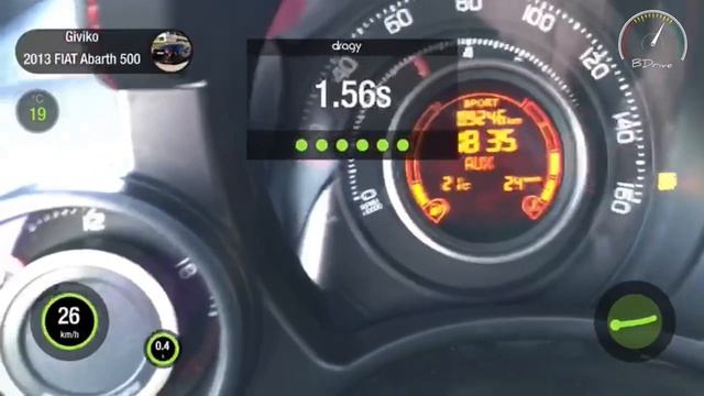 180HP+ Abarth 500 Turbo MT6 Stage1 0-100,1/4m,100-200 +18/+20℃
