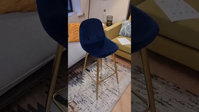 Барный стул La Forma NILSON Синий велюр смотреть онлайн