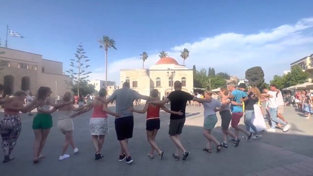 Zorba the Greek dance in Kos island Greece square people all around the world dancing together смотреть онлайн