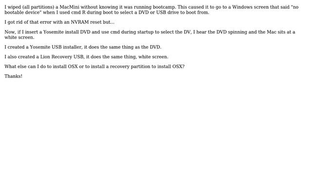 Apple: Mac Mini white screen - no recovery / no os installed смотреть онлайн