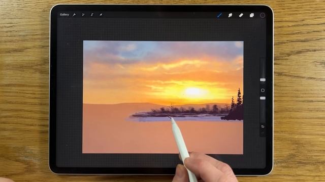 IPAD PAINTING MADE EASY - Winter River Sunrise landscape Procreate tutorial смотреть онлайн