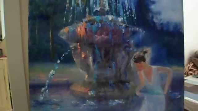 Девушка у фонтана. Масляная живопись. смотреть онлайн