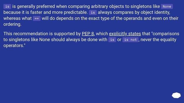 Python None comparison: should I use "is" or ==? смотреть онлайн