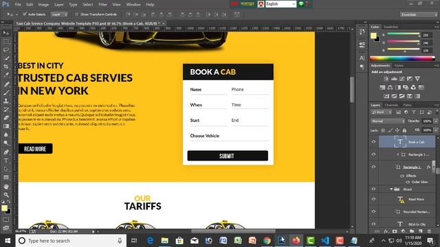 PSD To HTML Convert With Bootstrap 4 Step By Step | Cab Section | Responsive Website [#7]
