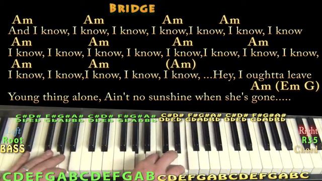 Ain't No Sunshine (Bill Withers) Piano Lesson Chord Chart with Chords/Lyrics смотреть онлайн