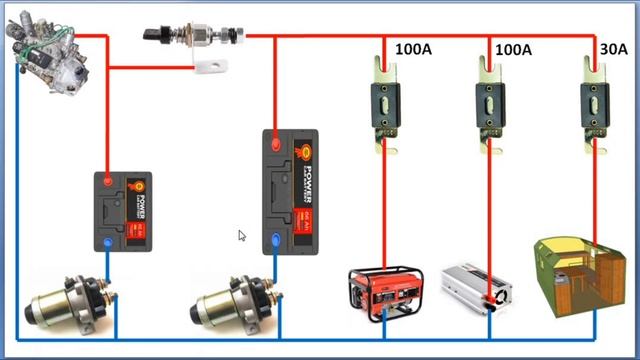 Электрическая схема Дома на колёсах. Два аккумулятора в Шишигу. Силовая часть смотреть онлайн