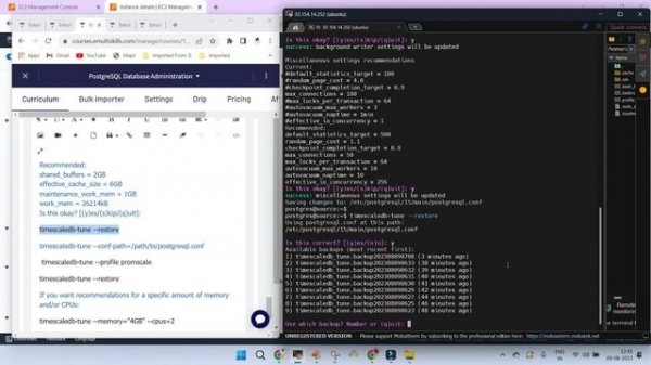 Tuning of PostgreSQL with timescaleDB's extension