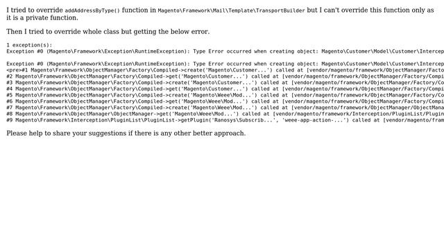 How to override addAddressByType() in class MagentoFrameworkMailTemplateTransportBuilder as it... смотреть онлайн