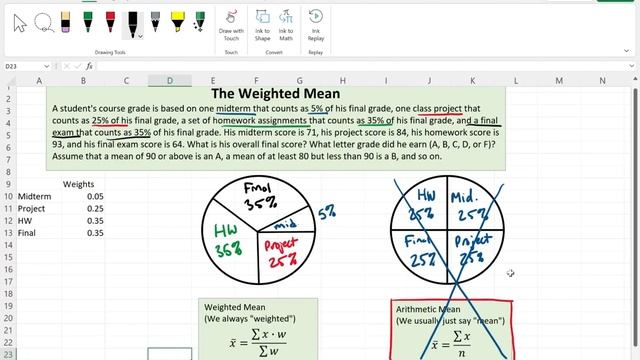 Excel for Intro Statistics #5: Calculate the Weighted Mean (Final Grade) смотреть онлайн