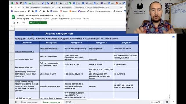 Как сделать копию гугл таблицы "Анализ конкурентов" в 5 Уроке Первого модуля. смотреть онлайн