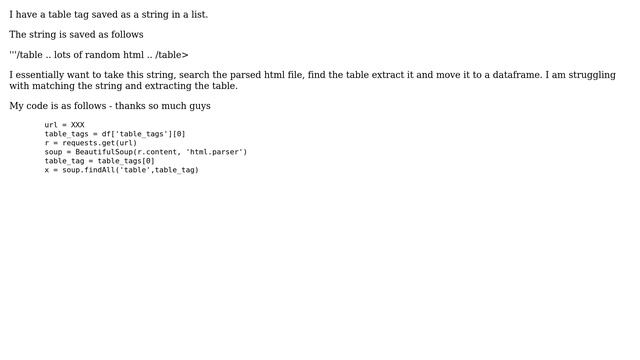 Extracting HTML Table with HTML String - Python / Beautiful Soup смотреть онлайн