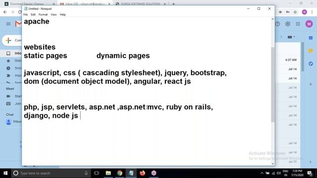 DJANGO with  Real Time Project tutorials || Demo - 1 || by Mr. Wilson On 15-07-2020 @7PM
