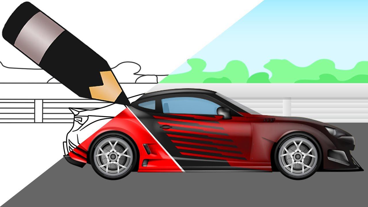 Раскраска - Спортивная машина на гоночном треке - Мультики Крошки Антошки